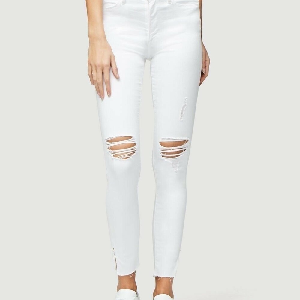 Le High Skinny Crop Slit Rivet Blanc Transit Jeans - Picture 3 of 12